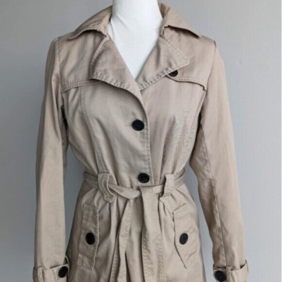 Free/Quent camel tan beige belted trench coat - Picture 2 of 7
